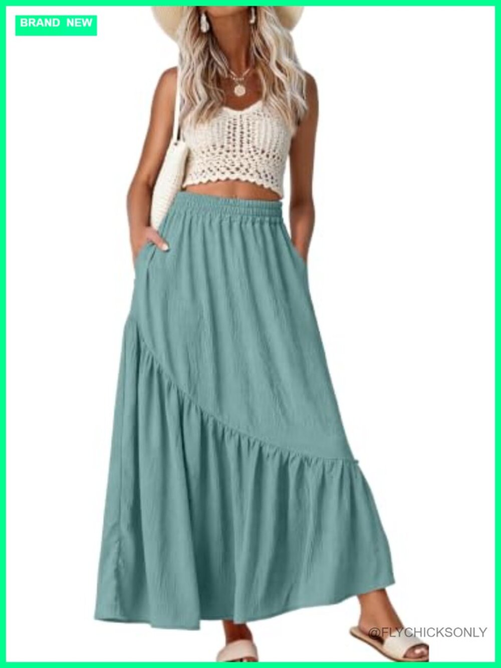 Women's Tiered A-Line Maxi Skirt High Waist with Pockets